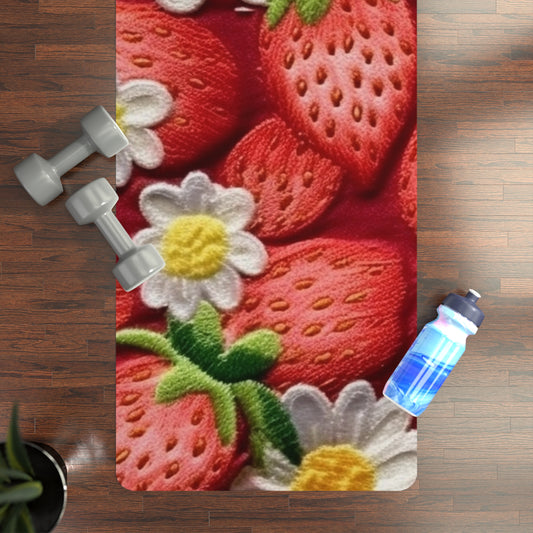 Strawberry Strawberries Embroidery Design - Fresh Pick Red Berry Sweet Fruit - Rubber Yoga Mat