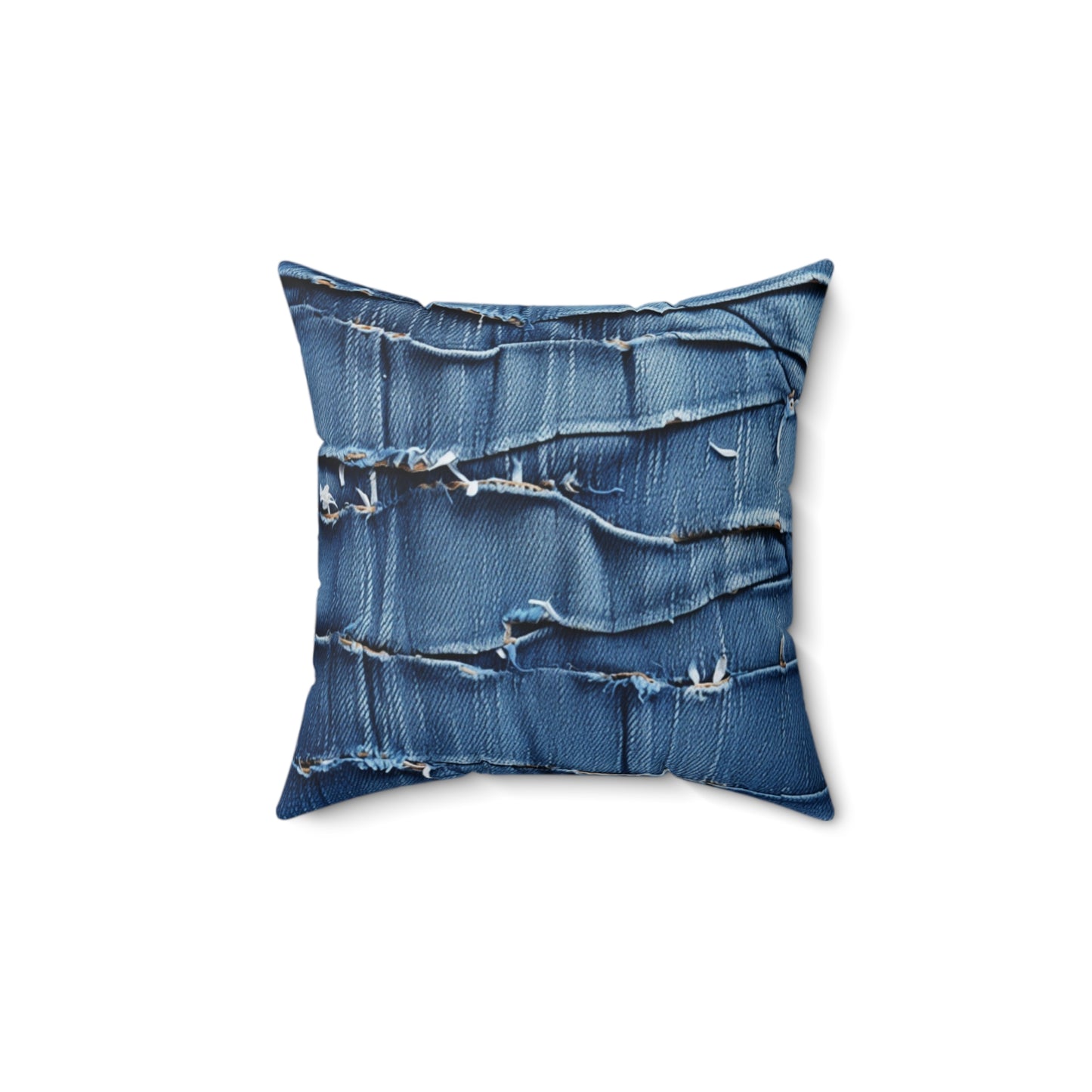 Denim desgastado azul medianoche: diseño resistente, rasgado y elegante - Almohada cuadrada de poliéster hilado 