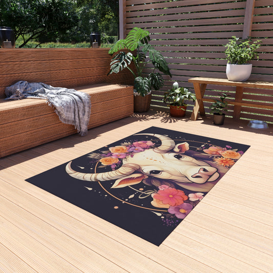 Taurus Zodiac Bull Flower Accents - Astrology Sign - Outdoor Rug