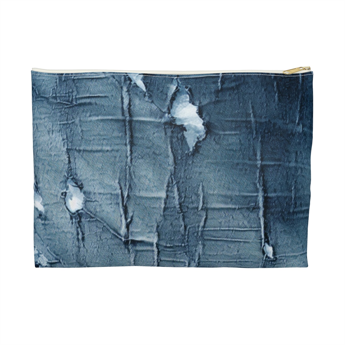 Distressed Blue Denim-Look: Edgy, Torn Fabric Design - Accessory Pouch