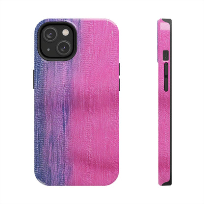 Dual Delight: Half-and-Half Pink & Blue Denim Daydream - Tough Phone Cases