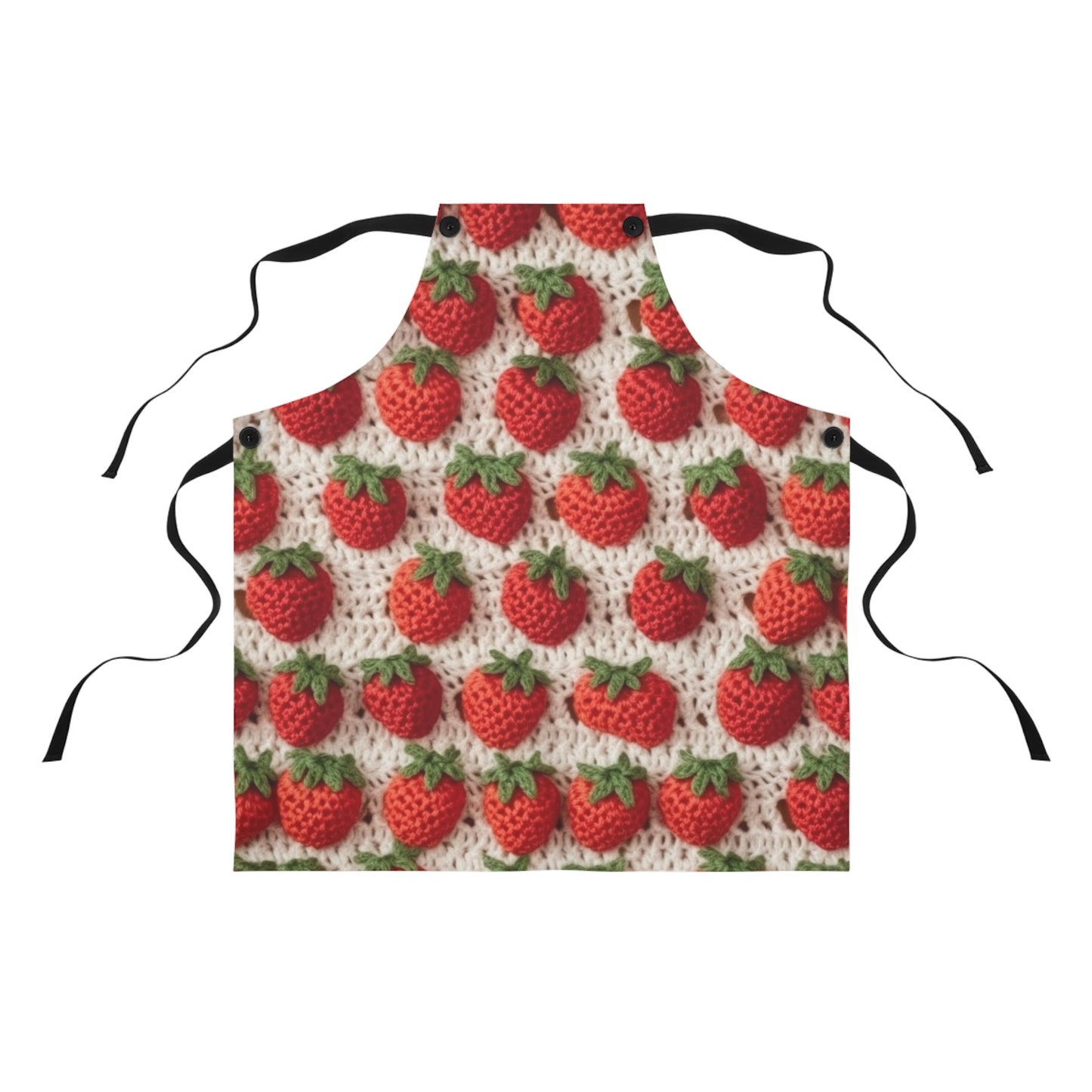 Strawberry Traditional Japanese, Crochet Craft, Fruit Design, Red Berry Pattern - Apron (AOP)