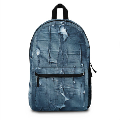 Distressed Blue Denim-Look: Edgy, Torn Fabric Design - Backpack