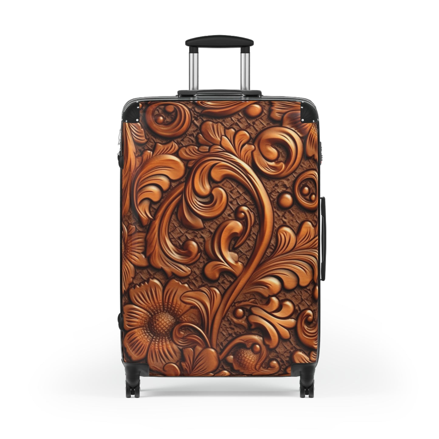 Leather Flower Cognac Classic Brown Timeless American Cowboy Design - Suitcase