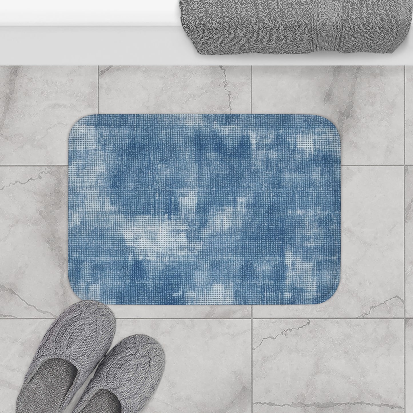 Azul descolorido descolorido: tela con estilo inspirada en la mezclilla - Alfombra de baño