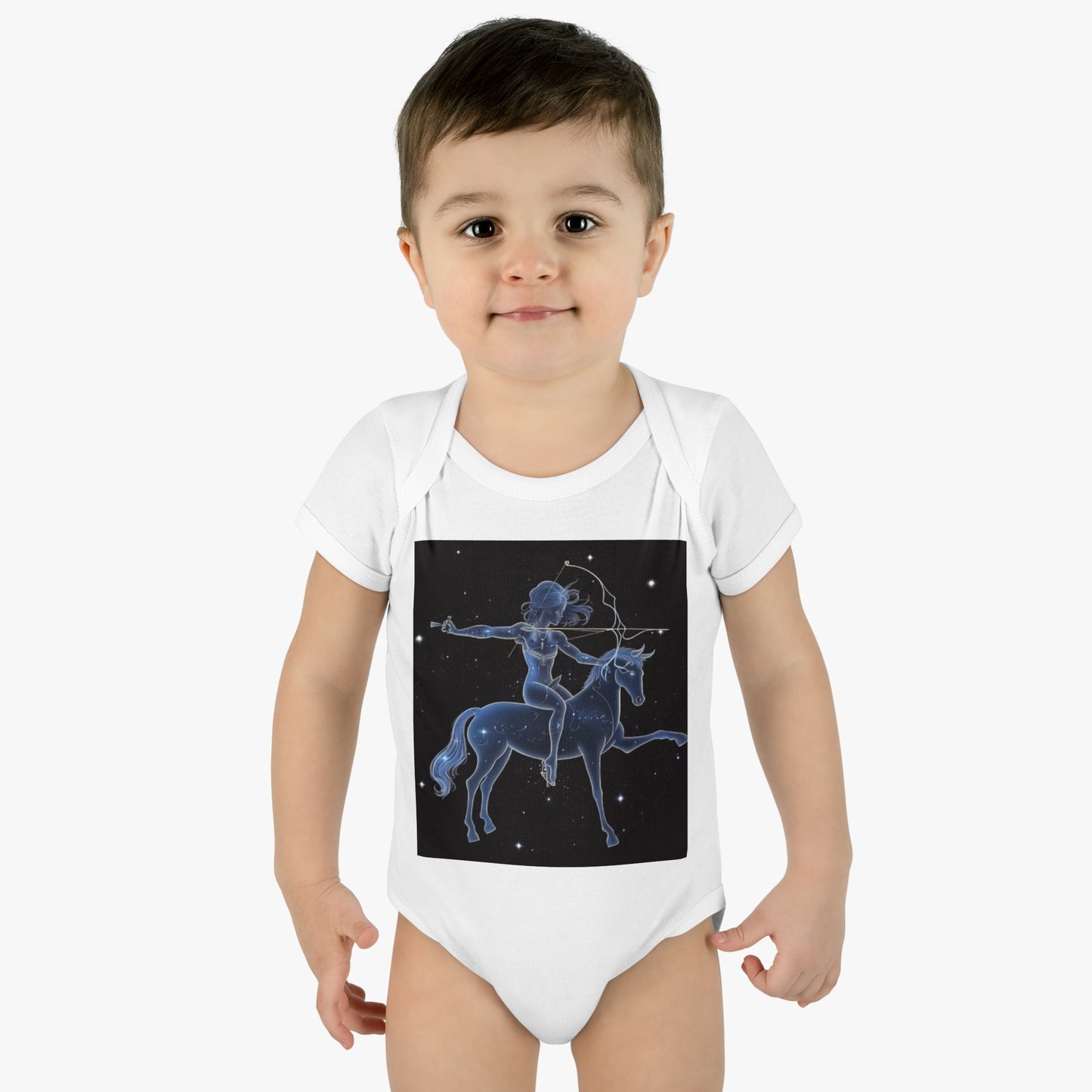 Sagittarius Zodiac in Starlit Universe - Fluorescent Colors - Infant Baby Rib Bodysuit