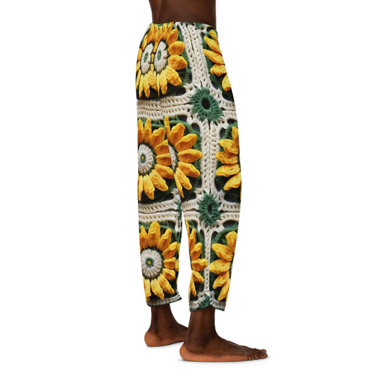 Sunflower Crochet Elegance, Granny Square Design, Radiant Floral Motif. Bring the Warmth of Sunflowers to Your Space - Men's Pajama Pants (AOP)