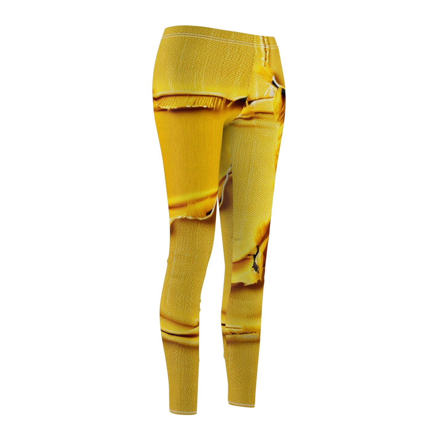 Banana Yellow Lemon: Bold Distressed, Denim-Inspired Fabric - Women's Cut & Sew Casual Leggings (AOP)