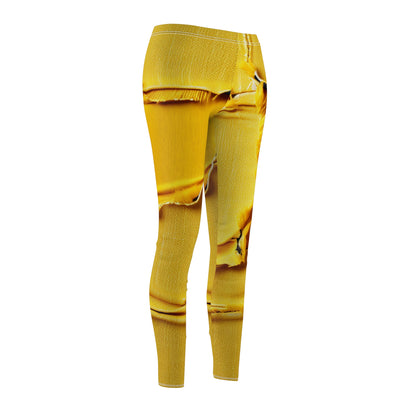 Banana Yellow Lemon: Bold Distressed, Denim-Inspired Fabric - Women's Cut & Sew Casual Leggings (AOP)