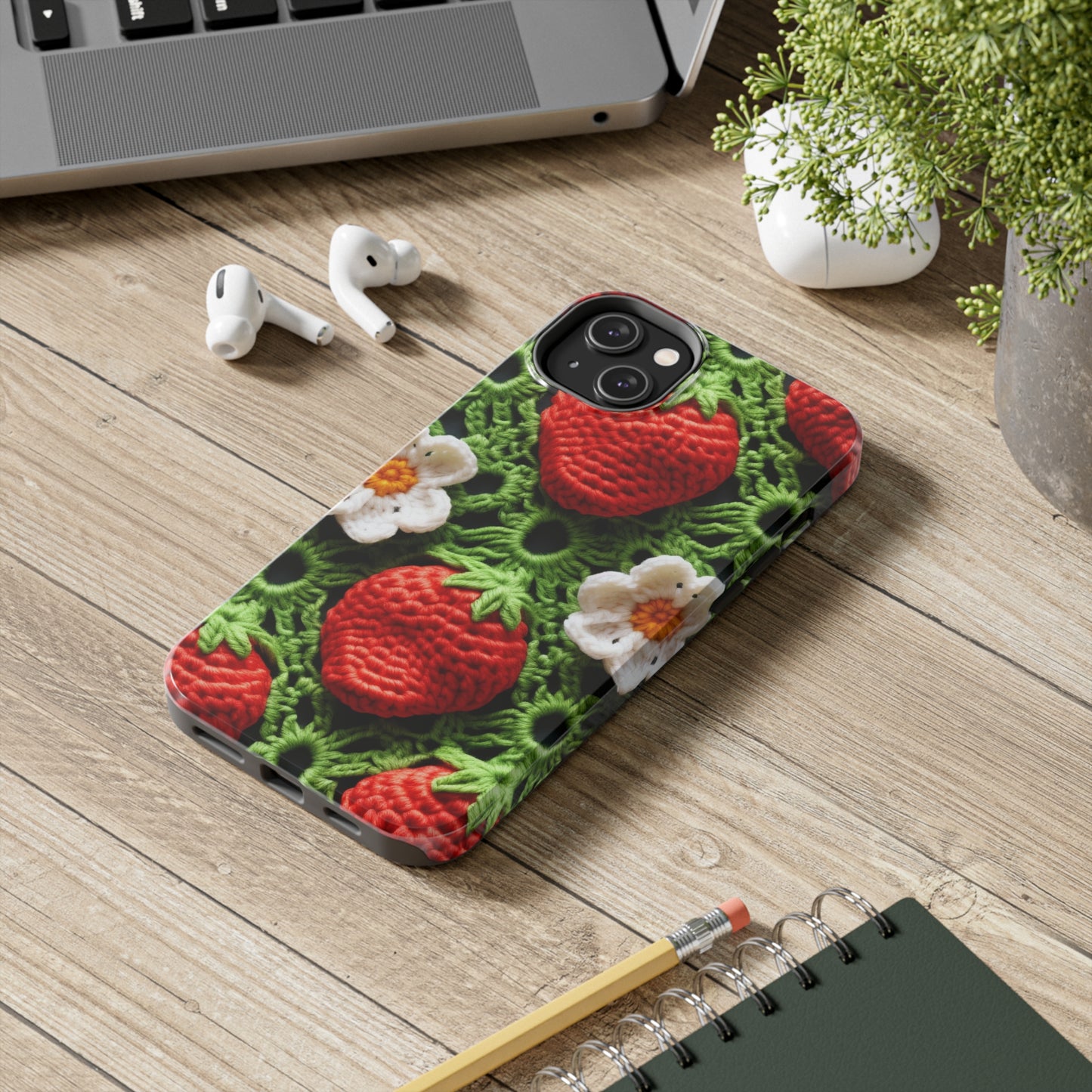 Strawberry Field Crochet - Forever Forest Greens - Fruit Berry Harvest Crop - Tough Phone Cases