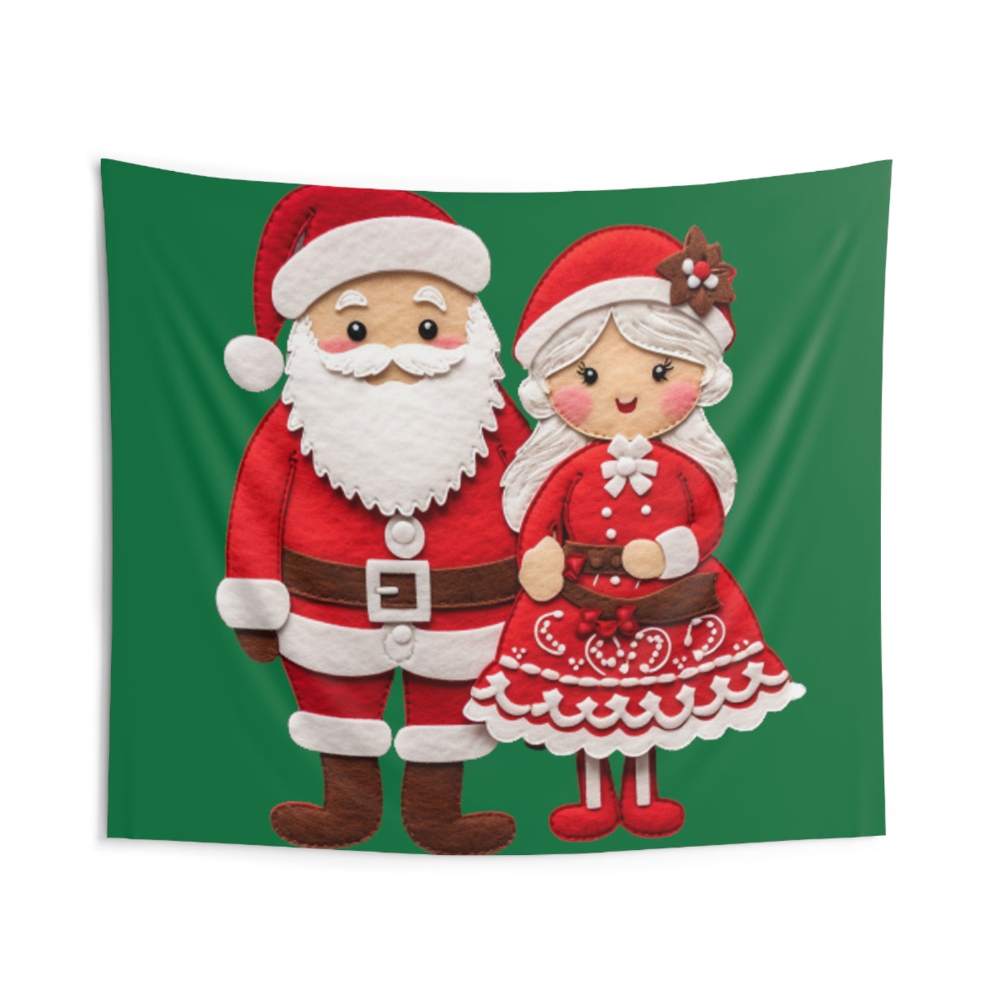 Santa & Mrs. Claus Felt Duo - Charming Handcrafted Christmas Decor, Festive Embroidered Holiday Figures - Indoor Wall Tapestries