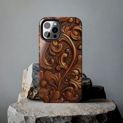 Leather Flower Cognac Classic Brown Timeless American Cowboy Design - Tough Phone Cases