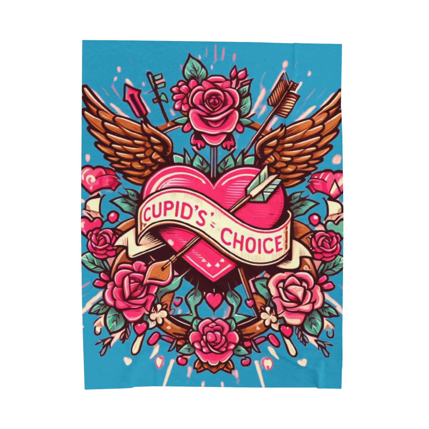 Cupids Choice Heart with Roses and Arrow - Vibrant Valentines Day Love - Velveteen Plush Blanket