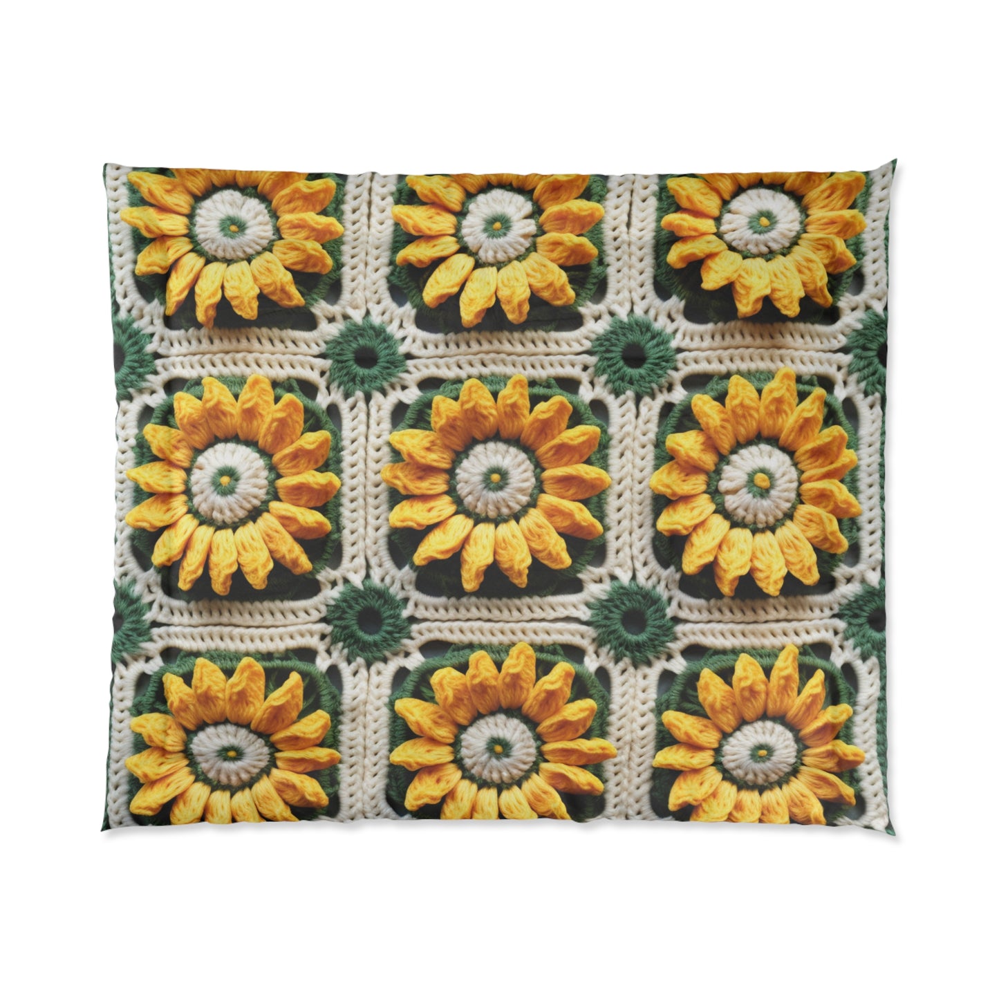 Sunflower Crochet Elegance, Granny Square Design, Radiant Floral Motif. Bring the Warmth of Sunflowers to Your Space - Bed Comforter