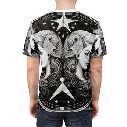 Gemini Zodiac Twins Design - Celestial Astrology Theme - Unisex Cut & Sew Tee (AOP)