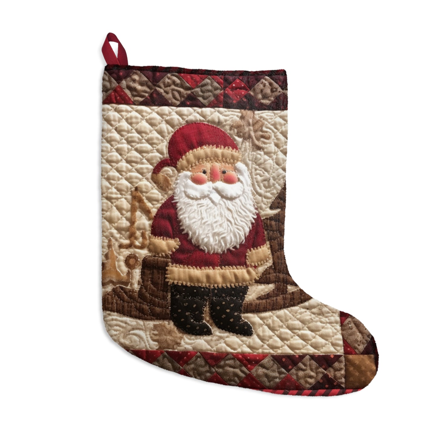 Santa Claus Christmas Farmhouse Quilt: Cozy with Checkered Borders - Christmas Stockings