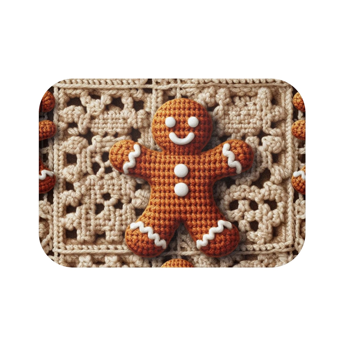 Rustic Gingerbread Delights: Christmas Crochet Gingerbread Men on Classic Beige Granny Squares - Bath Mat