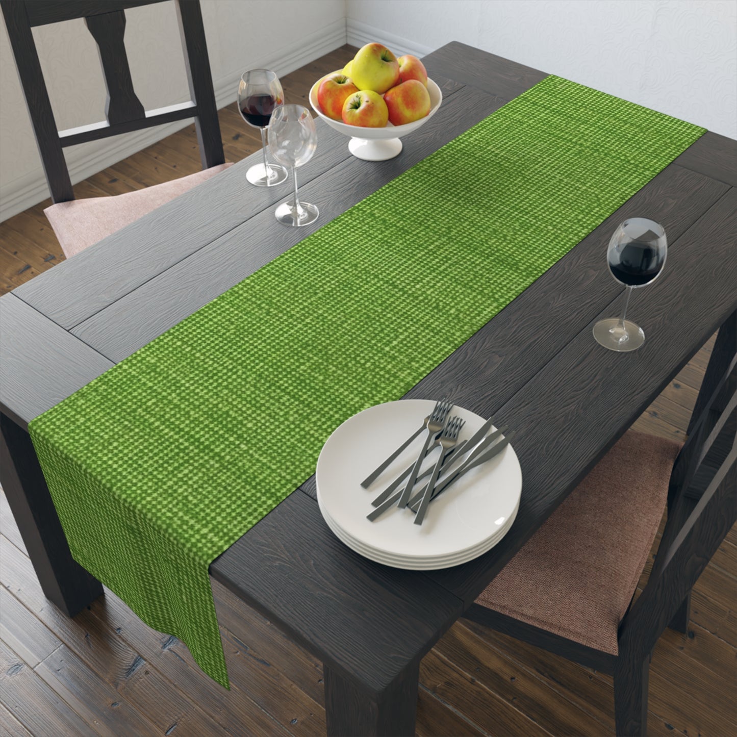 Olive Green Denim-Style: Seamless, Textured Fabric - Table Runner (Cotton, Poly)