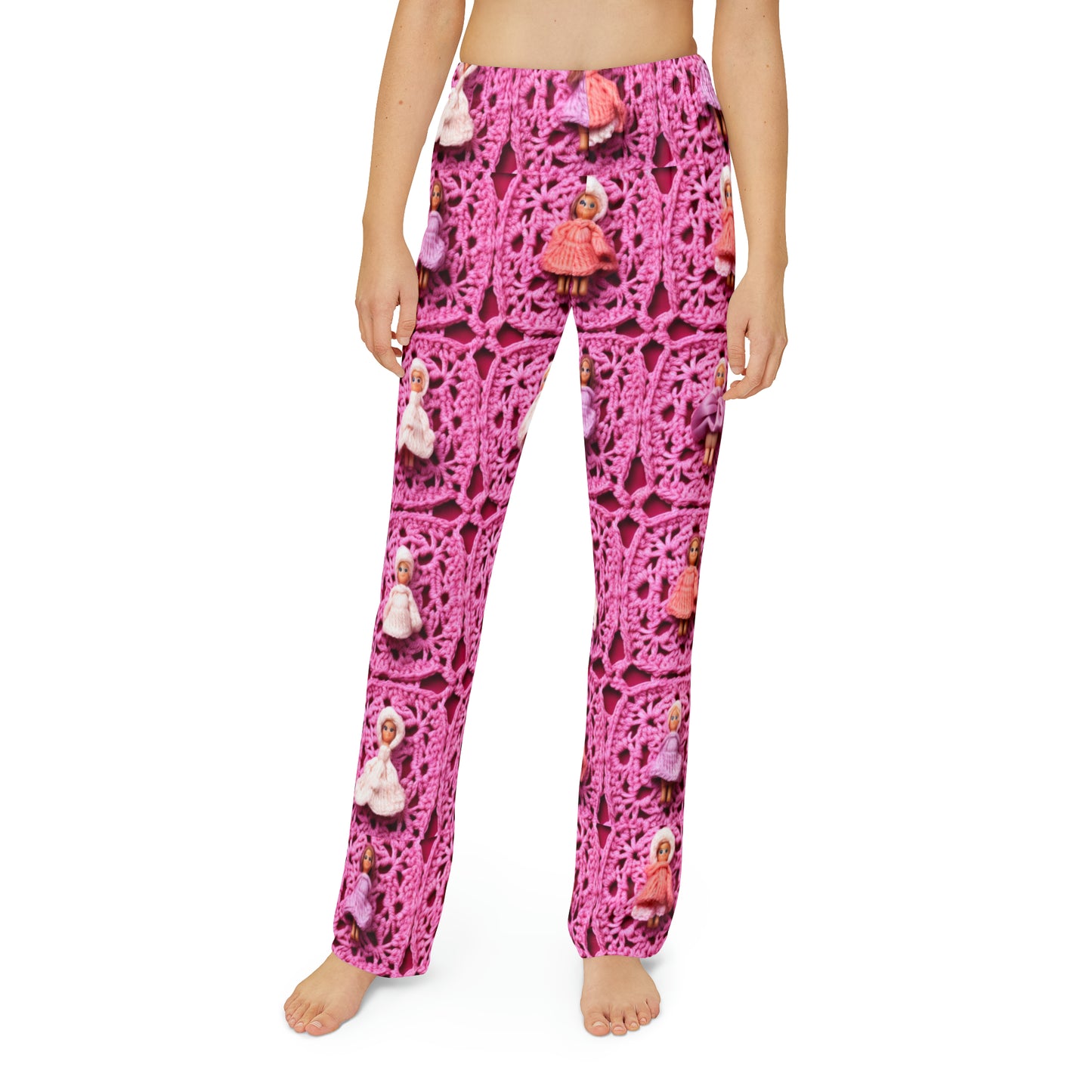 Barbie Dolls on Granny Squares: Realistic Pink Toy Design - Kids Pajama Pants (AOP)