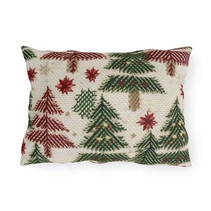 Embroidered Christmas Winter, Festive Holiday Stitching, Classic Seasonal Design - Outdoor Pillows