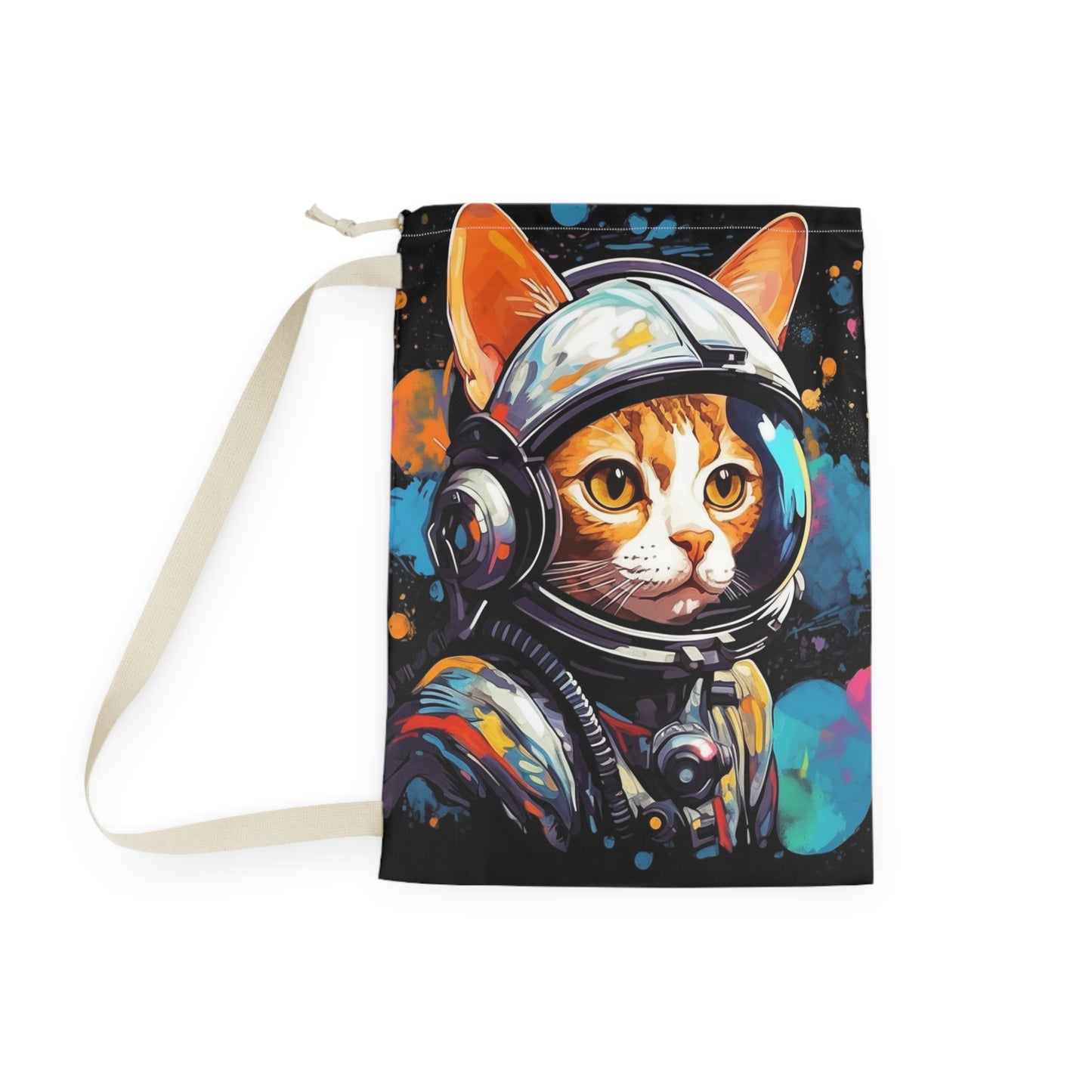 Astro Cat Adventure Feline - Pop Art, Floating in Cosmic Space - Laundry Bag