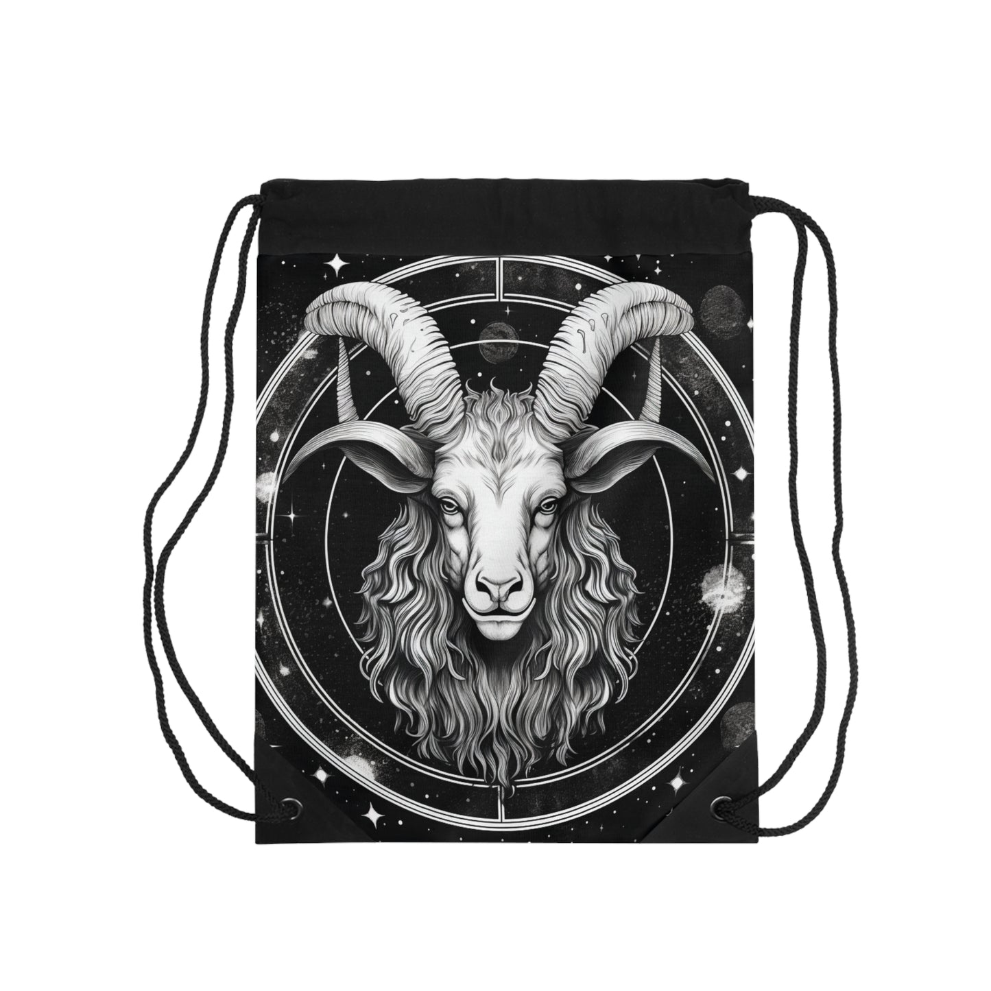 Capricorn Drawstring Bag, Zodiac Black White Goat Design