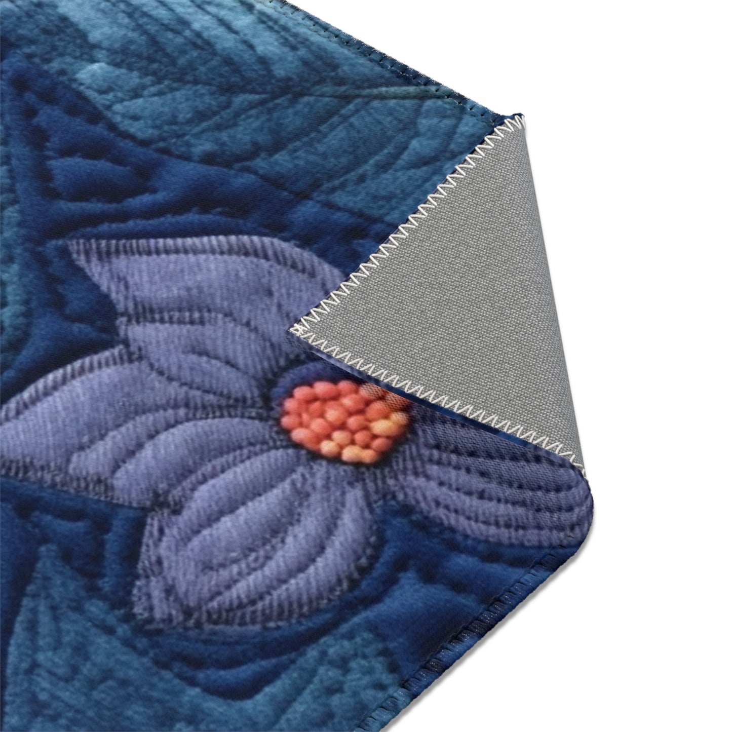 Floral Embroidery Blue: Denim-Inspired, Artisan-Crafted Flower Design - Area Rugs