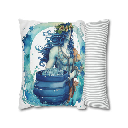 Artistic Aquarius Zodiac - Watercolor Water-Bearer Depiction - Spun Polyester Square Pillow Case