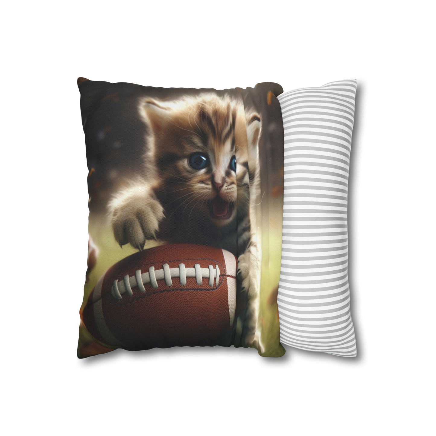 Football Kitten Touchdown: Tabby's Winning Play Sport Game - Spun Polyester Square Pillow Case