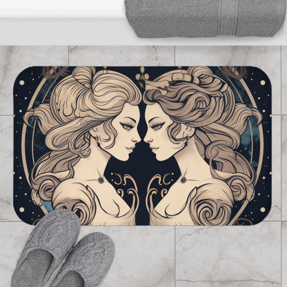 Duality of Gemini - Expressive Twins Zodiac Astrology - Bath Mat