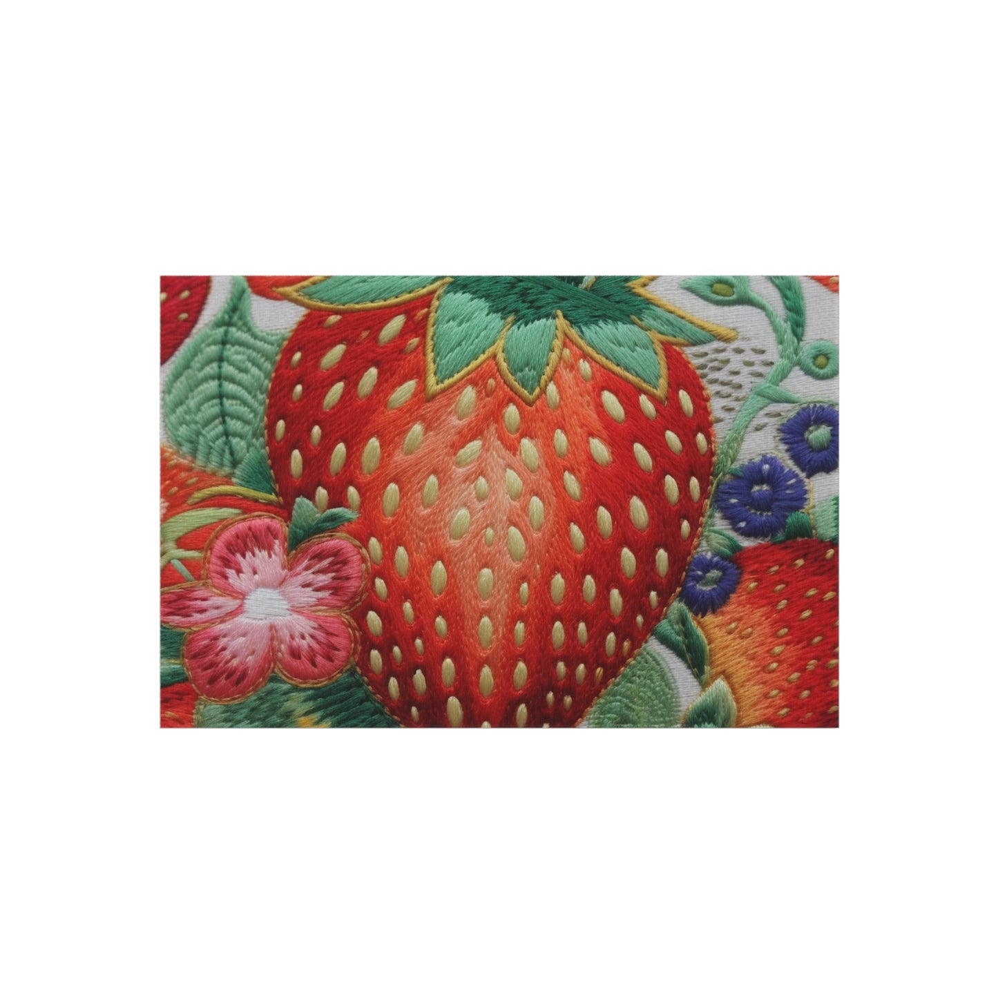 Berry Delight: Sun-Kissed Strawberries Fields Meet Embroidered Style Strawberry Patterns - Outdoor Rug