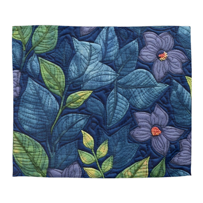 Floral Embroidery Blue: Denim-Inspired, Artisan-Crafted Flower Design - Microfiber Duvet Cover