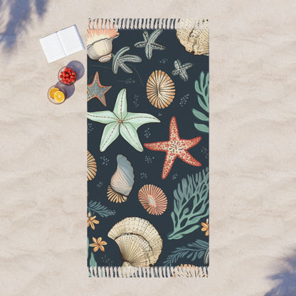 Tela de playa bohemia con estampado de inspiración marina y estrellas de mar