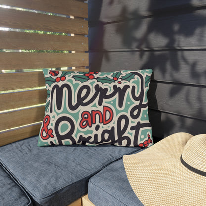 Merry and Bright Christmas Theme Holiday - Outdoor Pillows