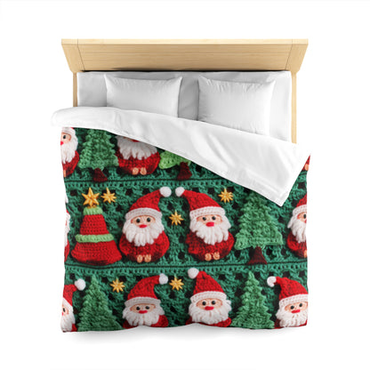 Santa Claus Crochet Pattern, Christmas Design, Festive Holiday Decor, Father Christmas Motif. Perfect for Yuletide Celebration - Microfiber Duvet Cover