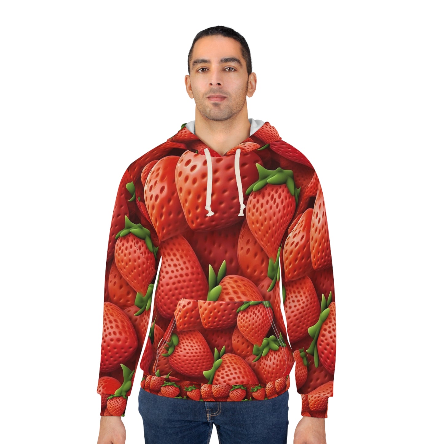 Garden Strawberries- Wild Sweet Gourmet - Farm Growing Ripe Red Fruit -Unisex Pullover Hoodie (AOP)