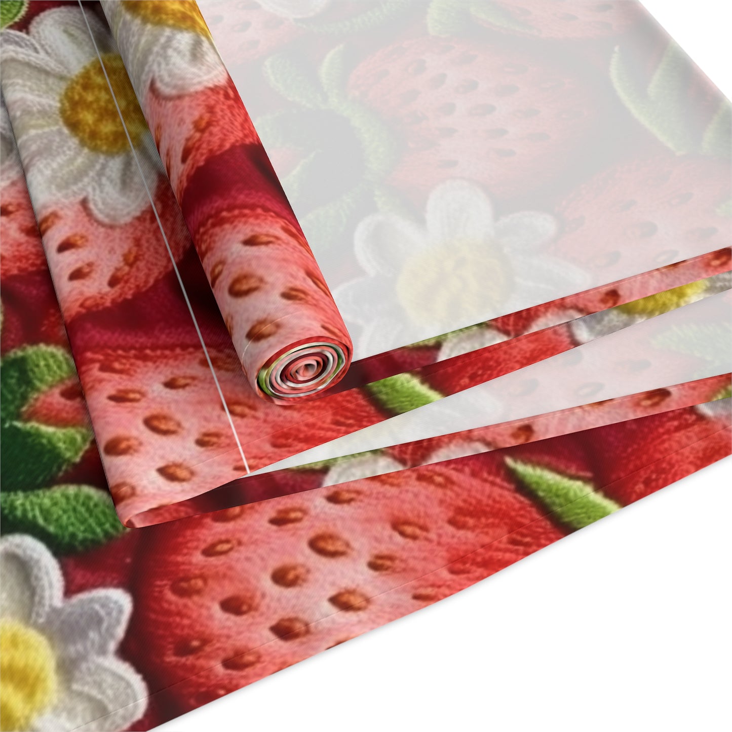 Diseño de bordado de fresas y fresas - Fruta dulce de bayas rojas frescas - Camino de mesa (algodón, poliéster) 