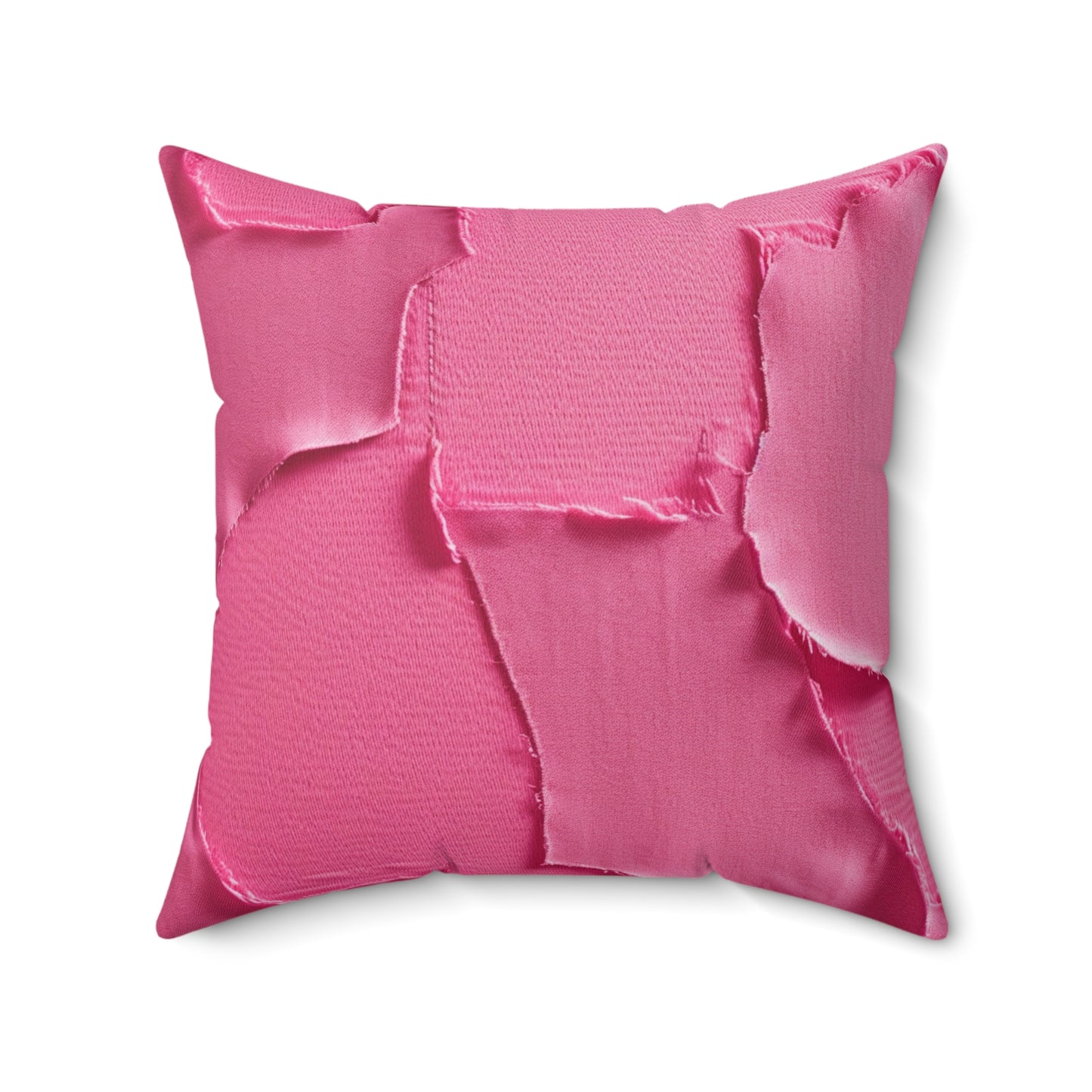 Distressed Neon Pink: Edgy, Ripped Denim-Inspired Doll Fabric - Spun Polyester Square Pillow