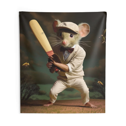 Mouse Cricket Batting, Wicket, Ball Hitting Stump, Howzat Moment - Indoor Wall Tapestries