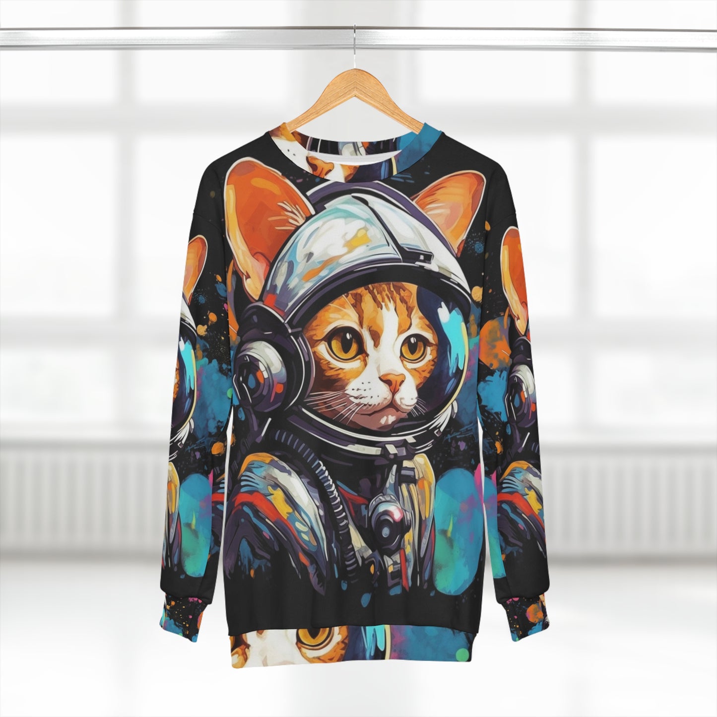 Astro Cat Adventure Feline - Pop Art, flotando en el espacio cósmico - Sudadera unisex (AOP) 