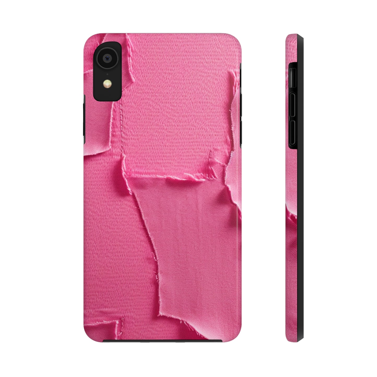 Distressed Neon Pink: Edgy, Ripped Denim-Inspired Doll Fabric - Tough Phone Cases