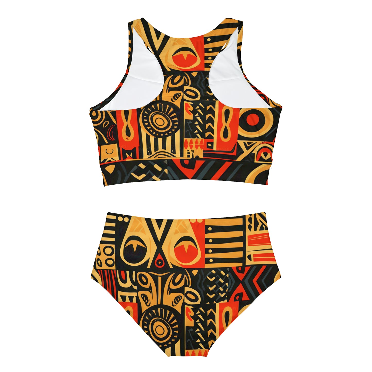 Tribal Art-Inspired Abstract Symbols, Heritage - Sporty Bikini Set (AOP)