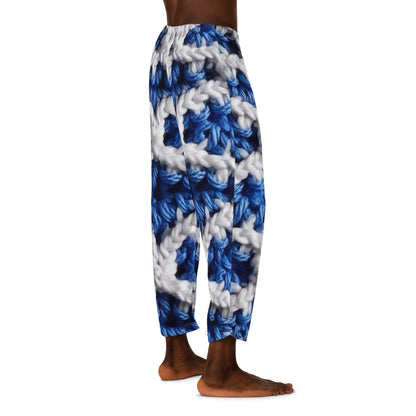 Blueberry Blue Crochet, White Accents, Classic Textured Pattern - Men's Pajama Pants (AOP)