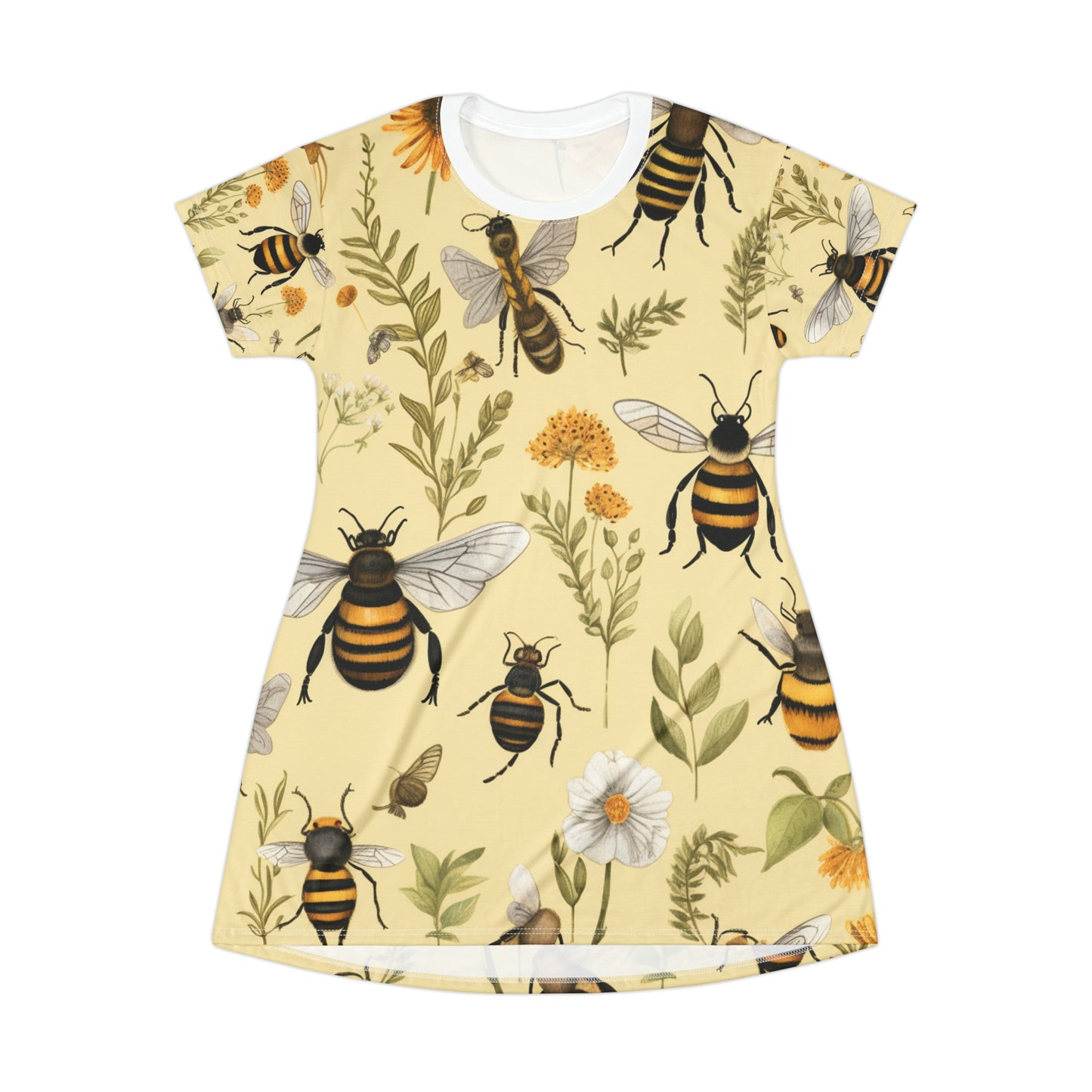 Whimsical Bees & Honeycombs Nature-Friendly Pattern Design T-Shirt Dress (AOP)