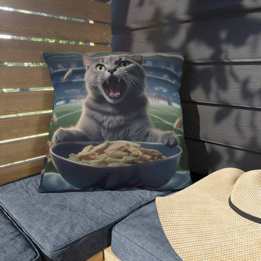 Halftime Football Feline: Screaming Sports Fan Cat Stadium Food Kitten - Outdoor Pillows