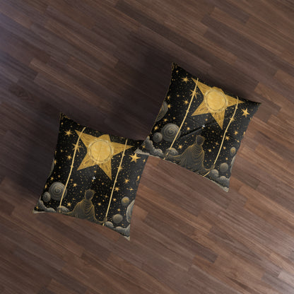 The Star Tarot Card - Symbol of Faith and Optimism - Tufted Floor Pillow, Square