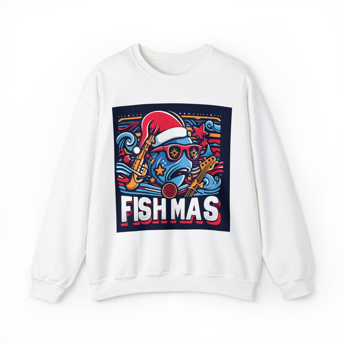 Funky Fishmas Christmas Festivity - Extravagancia de pesca navideña - Sudadera unisex Heavy Blend™ Crewneck