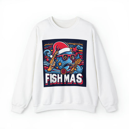 Funky Fishmas Christmas Festivity - Extravagancia de pesca navideña - Sudadera unisex Heavy Blend™ Crewneck