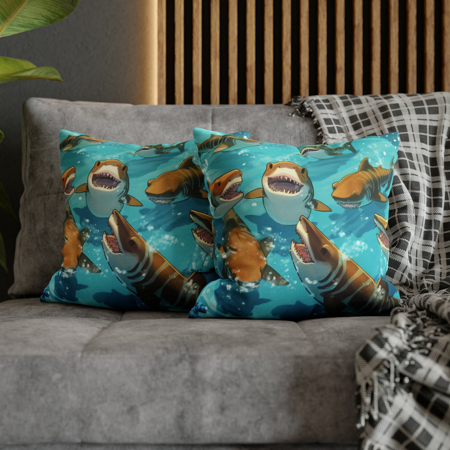 Tiger Shark: Ocean Marine Wildlife - Underwater - Spun Polyester Square Pillow Case