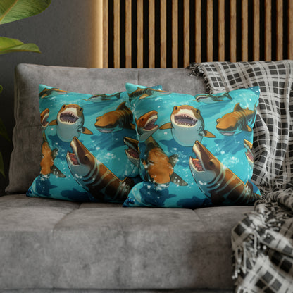 Tiger Shark: Ocean Marine Wildlife - Underwater - Spun Polyester Square Pillow Case